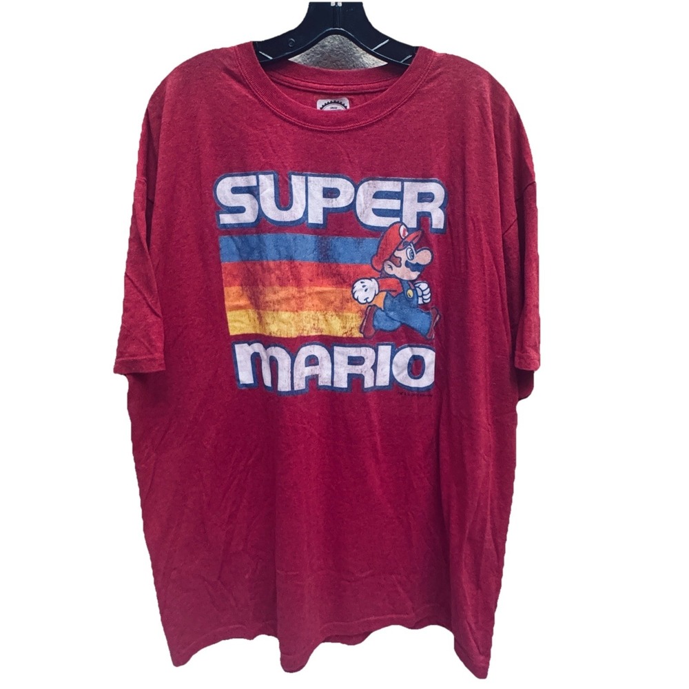 Nintendo Men's Super Mario Running Retro Stripe T-Shirt, Red Heather, XXL
